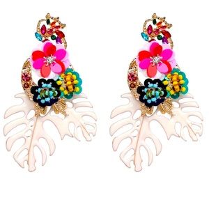 Caribbean White Palm Leaf Earrings